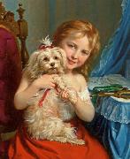 Fritz Zuber-Buhler Young Girl with Bichon Frise USA oil painting artist